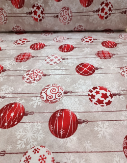Dekorvászon - gömbös karácsonyi loneta vászon