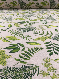Dekorvászon - zöld leveles loneta vászon