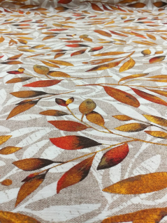 Dekorvászon - barna leveles loneta vászon
